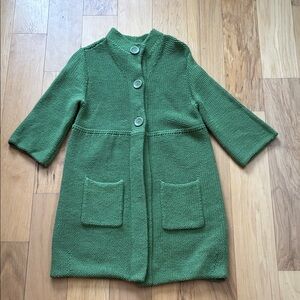 Eileen Fisher green long merino wool cardigan size petite medium.